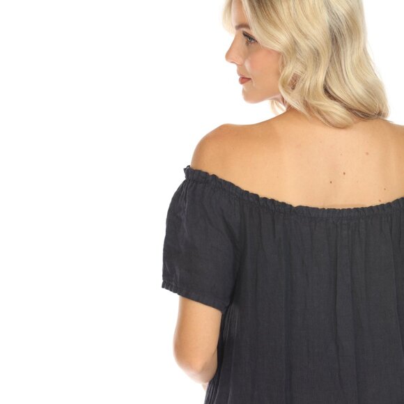 Navy Dress with Elastic Neck and Ruffles Hem - Picture 6 of 8